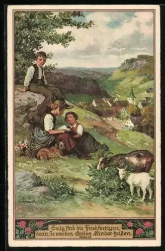 AK Selig sind die Friedfertigen, denn sie werden Gottes Kinder heissen, Matth. 5, 9, Sinnspruch