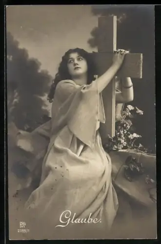 AK Glaube, Frau mit einem Kreuz, Allegorie