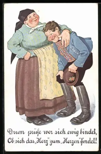 AK Dicke Frau mit Mann im Arm, Erotik