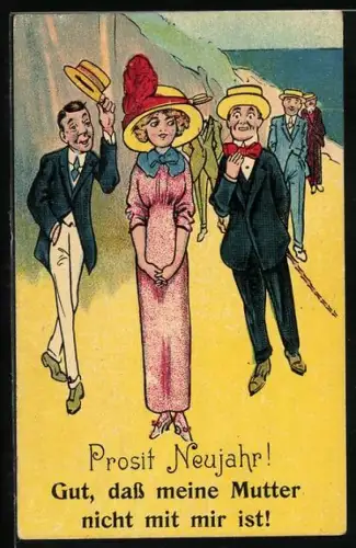 AK Männer schauen einer Frau nach, Neujahrsgruss, Erotik