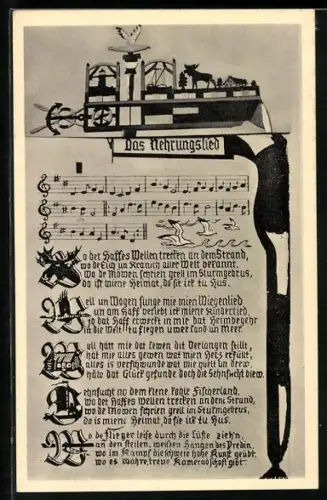 AK Elch vor einem Haus, Das Nehrungslied, Lied mit Noten