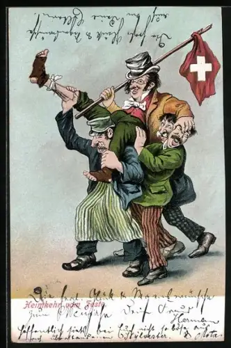 AK Männer bei der Heimkehr vom Feste, Scherz