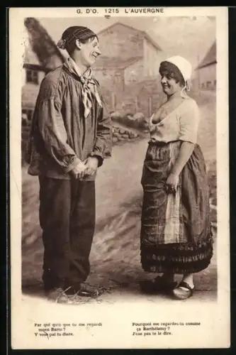 AK L`Auvergne, Frau begegnet Mann auf der Strasse, Scherz