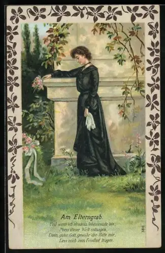 AK Frau am Grab ihres Liebsten