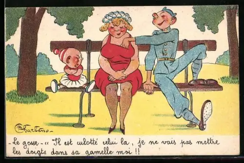 AK Soldat greift Mutter mit empörtem Kleinkind ins Dekolletee