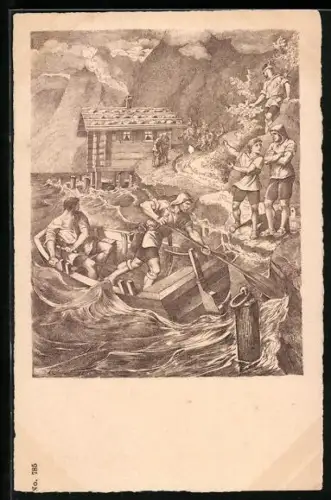 AK Wilhelm Tell in einem Ruderboot