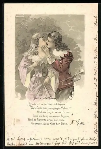 Lithographie Erster Kuss des Trompeters von Säckingen