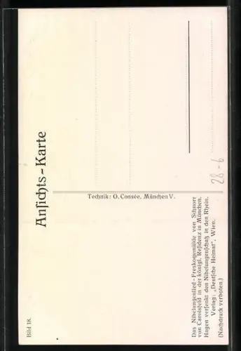 AK Szene aus den Nibelungen, Hagen versenkt den Nibelungenschatz in den Rhein