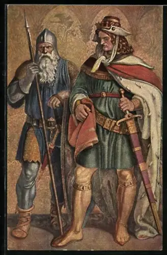 Künstler-AK Julius Schnorr von Carolsfeld: Das Nibelungenlied - Hildebrand u. König Dietrich von Bern