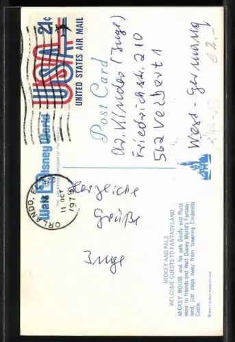 AK Mickey Mouse, Goofy and Pluto wave to friends and Fantasyland, Comic