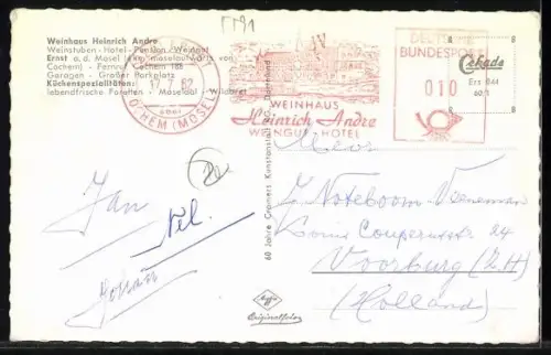 AK Cochem /Mosel, Weinhaus Heinrich Andre, Mosel, Ausflugsschiff