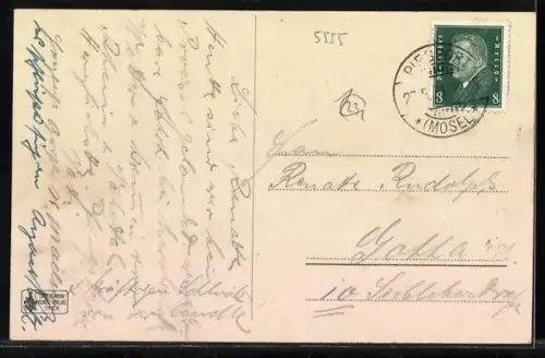 AK Piesport a. d. Mosel, Brücke und Ort, Kirche, Weinberge