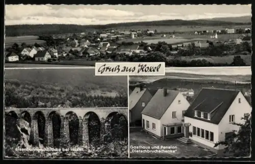 AK Hoxel, Eisenbahnhochbrücke, Gasthaus und Pension Dietschbruchschenke, Ortsansicht