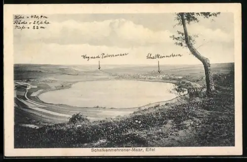 AK Schalkenmehren /Eifel, Schalkenmehrener Maar, Blick nach Pulvermaar