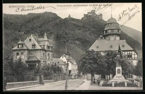 AK Berncastel-Cues, Kriegerdenkmal, Ständehaus, Blick auf die Burg