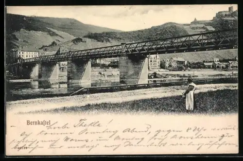 AK Bernkastel, Moselbrücke, Ort, Burg