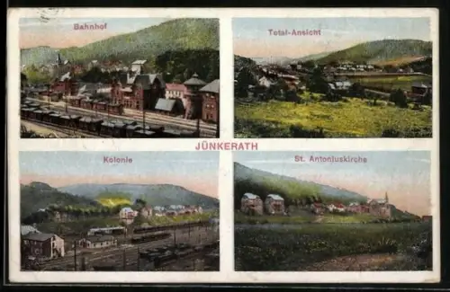 AK Jünkerath, Bahnhof, St. Antoniuskirche, Kolonie, Total-Ansicht