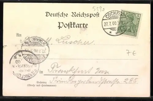 Lithographie Cochem a. Mosel, Total-Ansicht, Reichsburg