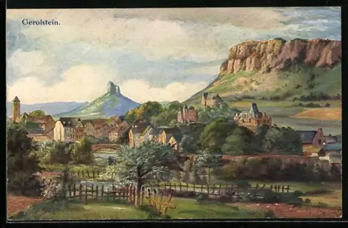 Künstler-AK Gerolstein /Eifel, Ort mit Munterley, Linde, Auberg