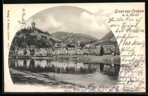 AK Cochem a. d. Mosel, Stadtansicht mit Reichsburg und Moselufer
