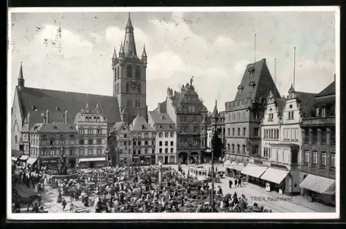 AK Trier, Hauptmarkt mit Marktgeschehen