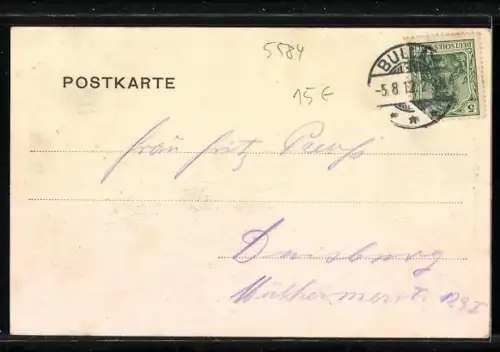 AK Bullay an der Mosel, Ortsansicht mit Moselufer und Dorfpanorama