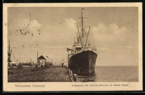 AK Cuxhaven, Anlegeplatz der Amerika-Dampfer am Neuen Hafen