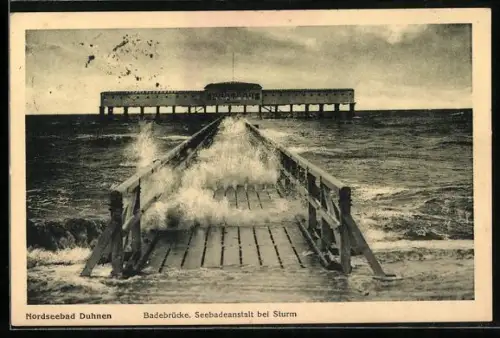 AK Duhnen, Badebrücke, Seebadeanstalt bei Sturm