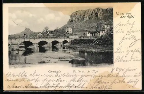 AK Gerolstein /Eifel, Partie an der Kyll, mit Brücke