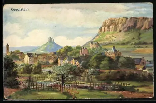 Künstler-AK Gerolstein /Eifel, Ortsansicht mit Munterley, Linde, Auberg