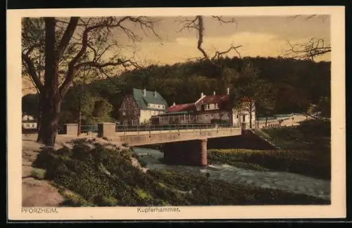 AK Pforzheim, Kupferhammer, Brücke, Fluss