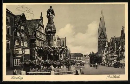 AK Lüneburg, Am Sande mit Brunnen und St. Johanniskirche
