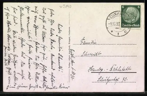 AK Cuxhaven, Strandpromenade mit Gebäude und Stadtpanorama