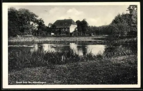 AK Gr.-Häuslingen, Teich mit Wohnhaus