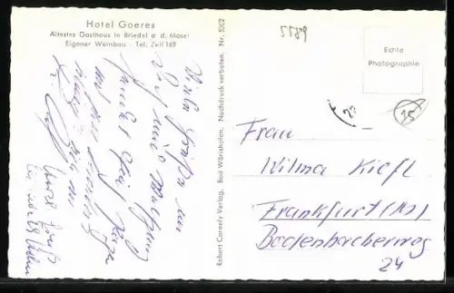 AK Briedel /Mosel, Hotel Goeres, Blick vom Bummkopf a. d. Moselschleife