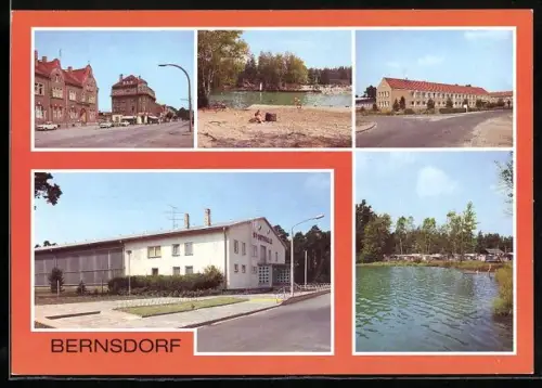 AK Bernsdorf /Hoyerswerda, Ernst-Thälmann-Strasse, Erholungszentrum Waldbad, Friedrich-Engels-Oberschule