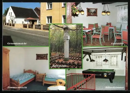 AK Weidenhain, Pensionsgaststätte Heideschlösschen, Inh. Heidrun Nerger, Bärensäule, Billardzimmer, Zimmeransicht