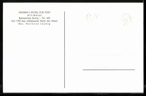 AK Alf /Mosel, Hotel zur Post, Bes. Hermann Leunig