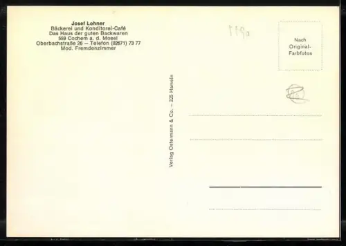 AK Cochem /Mosel, Bäckerei und Konditorei-Café Josef Lohner, Oberbachstrasse 26