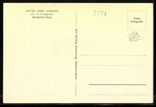 AK Bernkastel-Kues, Alte Fachwerkhäuser am Markt, Hotel Drei Könige, Inh. R. Krollkowski