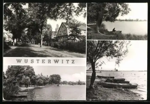AK Wusterwitz /Brandenburg, Strassenpartie, Boote am Ufer