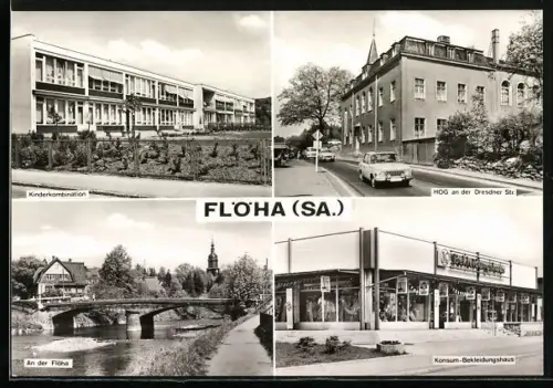 AK Flöha /Sa., Kinderkombination, HOG an der Dresdner Strasse, Konsum-Bekleidungshaus, An der Flöha