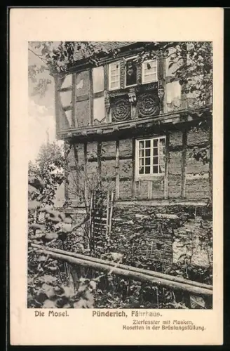 AK Pünderich /Mosel, Fährhaus, Zierfenster mit Masken