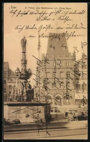 AK Trier, St. Petrus- oder Marktbrunnen, Rotes Haus