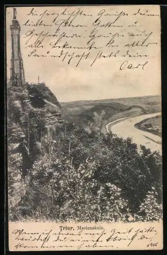 AK Trier, Mariensäule mit Flusspartie