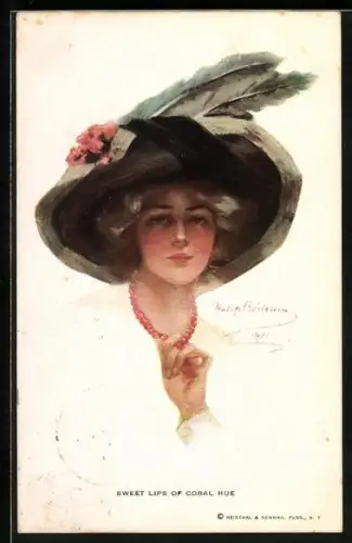 Künstler-AK Philip Boileau: Sweet Lips Of Coral Hue, junge Dame mit grossem Hut