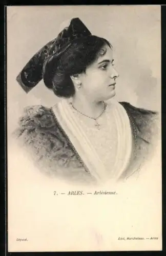 Künstler-AK Arles, Type d'Arlésienne, Frauenportrait