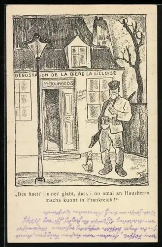 Künstler-AK sign. Karl Arnold: Mann mit Hund und Gewehr vor der Gastwirtschaft