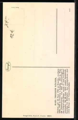 AK Porträt Theodor Körners in Uniform