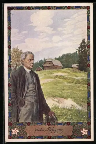 Künstler-AK Ernst Kutzer: alter Mann und Bauernhaus im Hintergrund